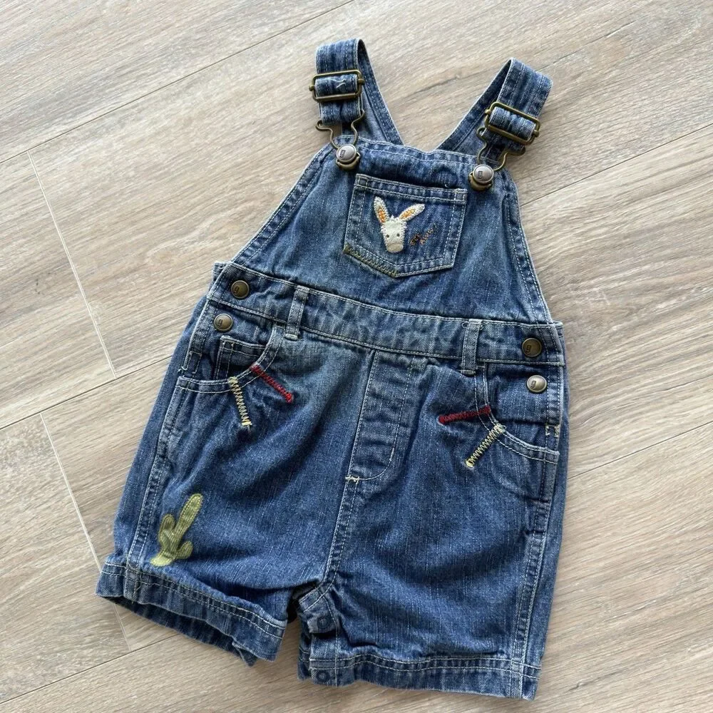 Gymboree Denim Overalls One Piece 6-12 Months Baby Boy Donkey Embroidered Y2K